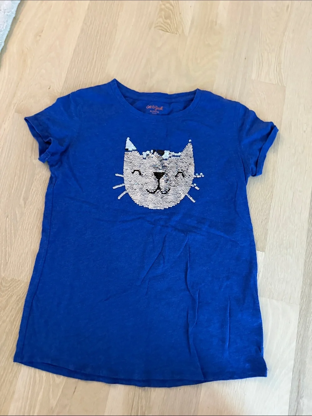 Cat & Jack Royal Blue Girls Short Sleeve Sequin Cat Tee